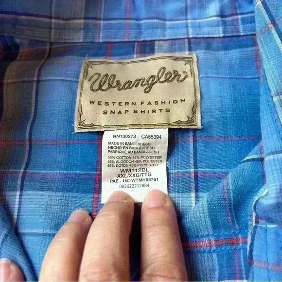 Vintage Wrangler Pearl Snap Western Shirt - Blue Plaid Double Snap Pockets XXL - Picture 3 of 4